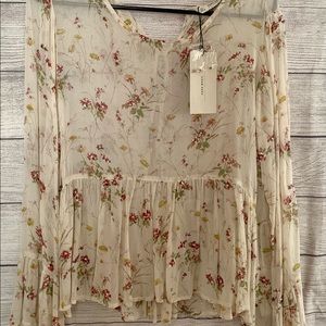 Zara Basic Collection Large Sheer Floral Top With Flare Sleeves